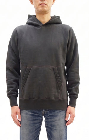 Buzz Rickson's Men's Plain Pullover Hoodie, Medium-Weight Brushed-Back Cotton Hooded Sweatshirt, Tubular Body, Made in Japan (BR68914 Faded Black)