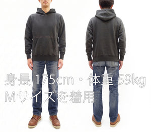 Buzz Rickson's Men's Plain Pullover Hoodie, Medium-Weight Brushed-Back Cotton Hooded Sweatshirt, Tubular Body, Made in Japan (BR68914 Faded Black)