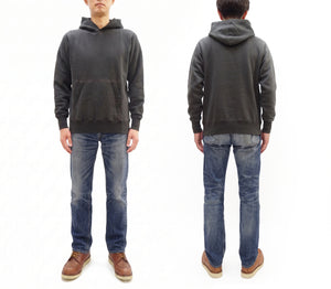 Buzz Rickson's Men's Plain Pullover Hoodie, Medium-Weight Brushed-Back Cotton Hooded Sweatshirt, Tubular Body, Made in Japan (BR68914 Faded Black)