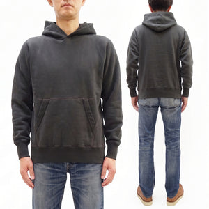 Buzz Rickson's Men's Plain Pullover Hoodie, Medium-Weight Brushed-Back Cotton Hooded Sweatshirt, Tubular Body, Made in Japan (BR68914 Faded Black)