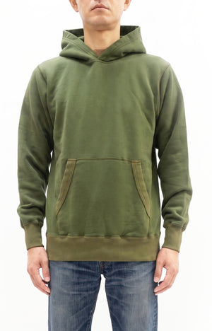 Buzz Rickson's Men's Plain Pullover Hoodie, Medium-Weight Brushed-Back Cotton Hooded Sweatshirt, Tubular Body, Made in Japan (BR68914 149 Olive)