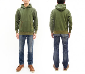 Buzz Rickson's Men's Plain Pullover Hoodie, Medium-Weight Brushed-Back Cotton Hooded Sweatshirt, Tubular Body, Made in Japan (BR68914 149 Olive)