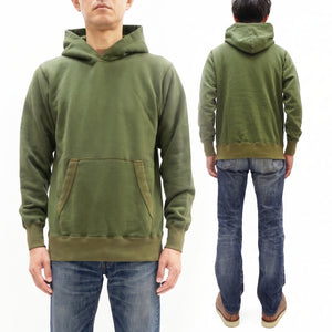 Buzz Rickson's Men's Plain Pullover Hoodie, Medium-Weight Brushed-Back Cotton Hooded Sweatshirt, Tubular Body, Made in Japan (BR68914 149 Olive)