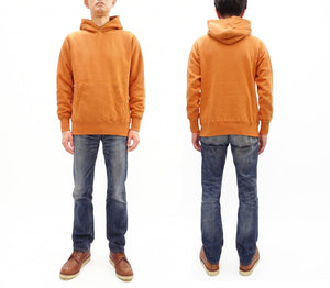 Buzz Rickson's Men's Plain Pullover Hoodie, Medium-Weight Brushed-Back Cotton Hooded Sweatshirt, Tubular Body, Made in Japan (BR68914 159 Orange)