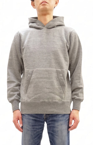 Buzz Rickson's Men's Plain Pullover Hoodie, Medium-Weight Brushed-Back Cotton Hooded Sweatshirt, Tubular Body, Made in Japan (BR68914 113 Heather Gray)
