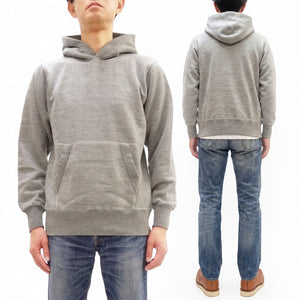 Buzz Rickson's Men's Plain Pullover Hoodie, Medium-Weight Brushed-Back Cotton Hooded Sweatshirt, Tubular Body, Made in Japan (BR68914 113 Heather Gray)