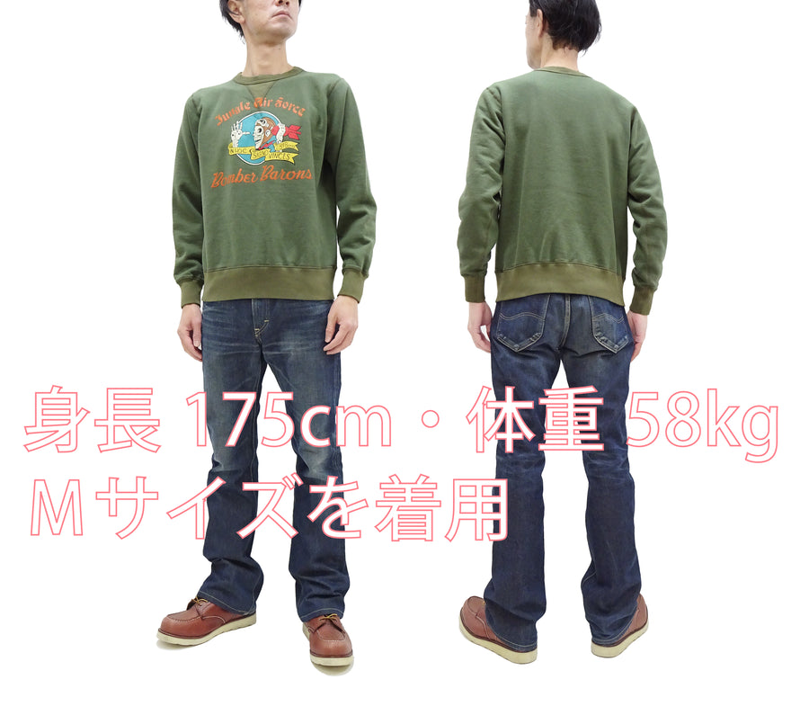 Buzz Rickson Sweatshirt Men's WW2 Bomber Barons Military Graphic Loop-wheeled Vintage Style BR69338 149 Faded-Olive