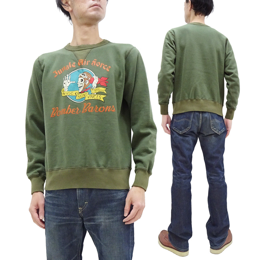 Buzz Rickson Sweatshirt Men's WW2 Bomber Barons Military Graphic Loop-wheeled Vintage Style BR69338 149 Faded-Olive