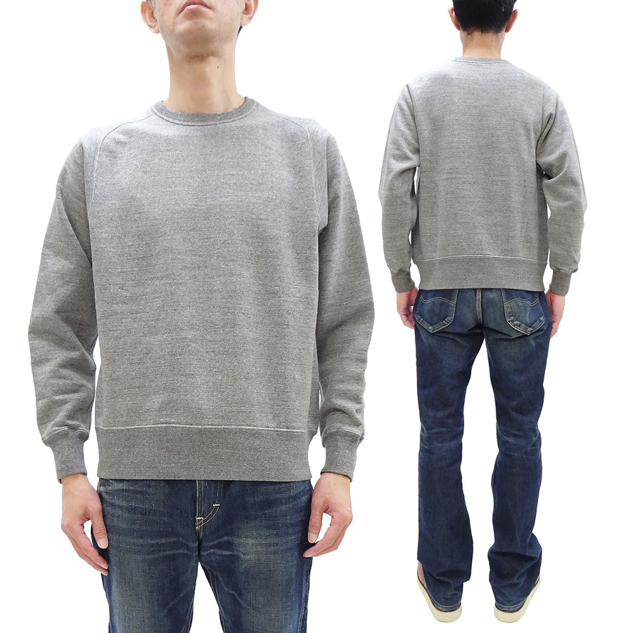 Buzz Rickson Freedom Sleeve Sweatshirt Men's Casual Plain Crewneck Tubular Knit Loop-wheeled Sweatshirt BR69463 113 Heather-Gray