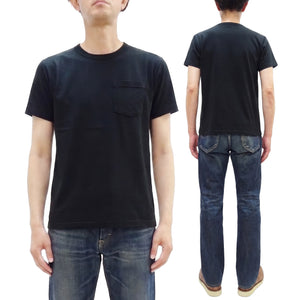 Buzz Rickson Men's Plain Short Sleeve Pocket T-Shirt, Made in USA, 6 oz. Ring-Spun Cotton Tubular-Knit Jersey Tee (BR78711 119 Black)