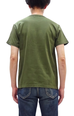 Buzz Rickson Men's Plain Short Sleeve Pocket T-Shirt, Made in USA, 6 oz. Ring-Spun Cotton Tubular-Knit Jersey Tee (BR78711 149 Olive)