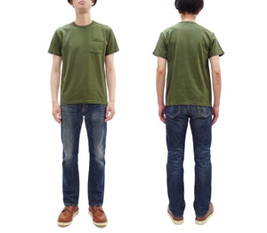 Buzz Rickson Men's Plain Short Sleeve Pocket T-Shirt, Made in USA, 6 oz. Ring-Spun Cotton Tubular-Knit Jersey Tee (BR78711 149 Olive)