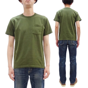 Buzz Rickson Men's Plain Short Sleeve Pocket T-Shirt, Made in USA, 6 oz. Ring-Spun Cotton Tubular-Knit Jersey Tee (BR78711 149 Olive)