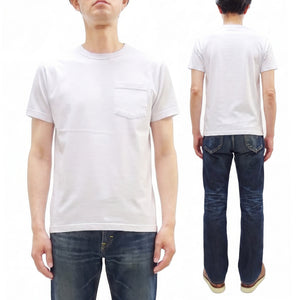 Buzz Rickson Men's Plain Short Sleeve Pocket T-Shirt, Made in USA, 6 oz. Ring-Spun Cotton Tubular-Knit Jersey Tee (BR78711 101 White)
