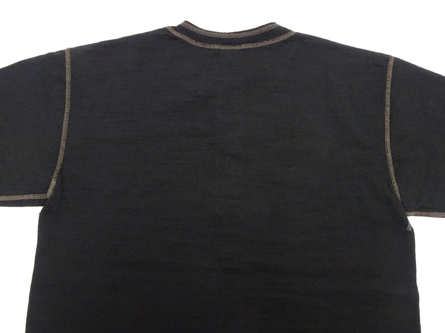 Buzz Rickson Henley T-Shirt Men's Short Sleeve Plain Loopwheeled Slub Yarn Tee BR79192 119 Black