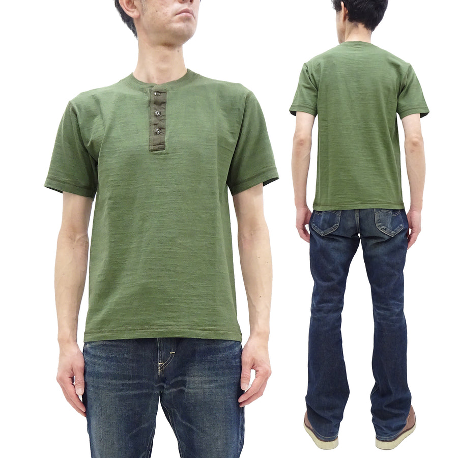 Buzz Rickson Henley T-Shirt Men's Short Sleeve Plain Loopwheeled Slub Yarn Tee BR79192 149 Olive