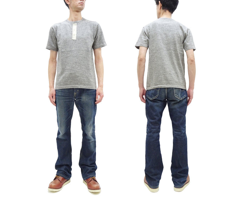 Buzz Rickson Henley T-Shirt Men's Short Sleeve Plain Loopwheeled Slub Yarn Tee BR79192 113 Heather-Gray