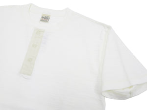 Buzz Rickson Henley T-Shirt Men's Short Sleeve Plain Loopwheeled Slub Yarn Tee BR79192 101 White