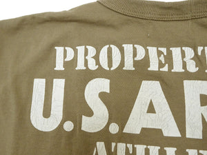 Buzz Rickson T-shirt Men's U.S. Army Athletic Department Military Graphic Short Sleeve Loopwheeled Tee BR79348 135 Khaki