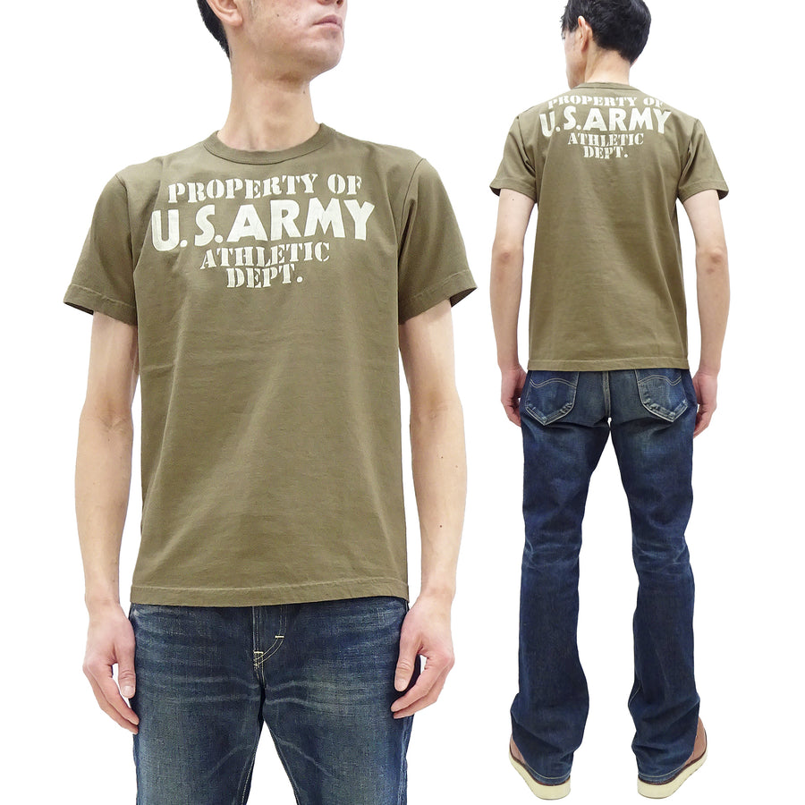 Buzz Rickson T-shirt Men's U.S. Army Athletic Department Military Graphic Short Sleeve Loopwheeled Tee BR79348 135 Khaki
