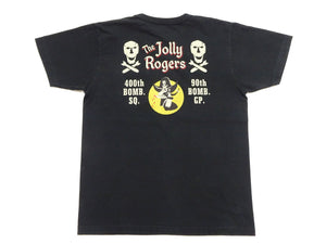 Buzz Rickson Men's Short Sleeve Loopwheeled Graphic Pocket T-Shirt - Jolly Rogers Military-Inspired Print - Made in USA (BR79711 119 Black)