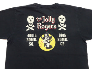 Buzz Rickson Men's Short Sleeve Loopwheeled Graphic Pocket T-Shirt - Jolly Rogers Military-Inspired Print - Made in USA (BR79711 119 Black)