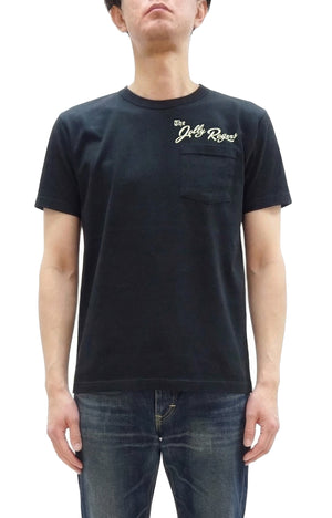 Buzz Rickson Men's Short Sleeve Loopwheeled Graphic Pocket T-Shirt - Jolly Rogers Military-Inspired Print - Made in USA (BR79711 119 Black)