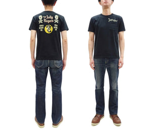 Buzz Rickson Men's Short Sleeve Loopwheeled Graphic Pocket T-Shirt - Jolly Rogers Military-Inspired Print - Made in USA (BR79711 119 Black)