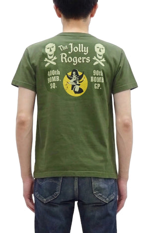Buzz Rickson Men's Short Sleeve Loopwheeled Graphic Pocket T-Shirt - Jolly Rogers Military-Inspired Print - Made in USA (BR79711 149 Olive)