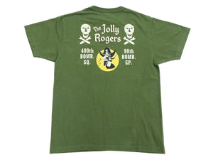 Buzz Rickson Men's Short Sleeve Loopwheeled Graphic Pocket T-Shirt - Jolly Rogers Military-Inspired Print - Made in USA (BR79711 149 Olive)