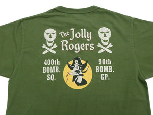 Buzz Rickson Men's Short Sleeve Loopwheeled Graphic Pocket T-Shirt - Jolly Rogers Military-Inspired Print - Made in USA (BR79711 149 Olive)