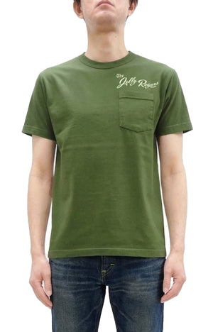 Buzz Rickson Men's Short Sleeve Loopwheeled Graphic Pocket T-Shirt - Jolly Rogers Military-Inspired Print - Made in USA (BR79711 149 Olive)