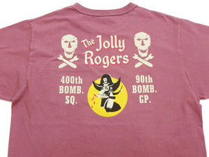 Buzz Rickson Men's Short Sleeve Loopwheeled Graphic Pocket T-Shirt - Jolly Rogers Military-Inspired Print - Made in USA (BR79711 170 Wine)