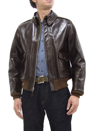 Buzz Rickson Jacket Men's A-2 Flight Jacket Plain A2 Aniline Leather Bomber Jacket BR80593 Seal Brown