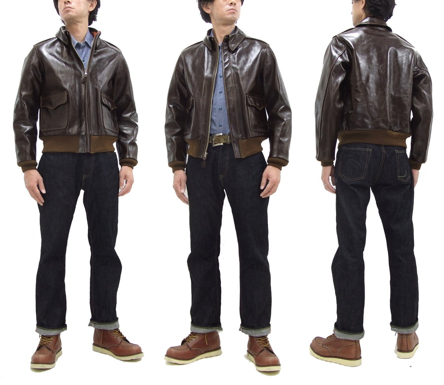 Buzz Rickson Jacket Men's A-2 Flight Jacket Plain A2 Aniline Leather Bomber Jacket BR80593 Seal Brown