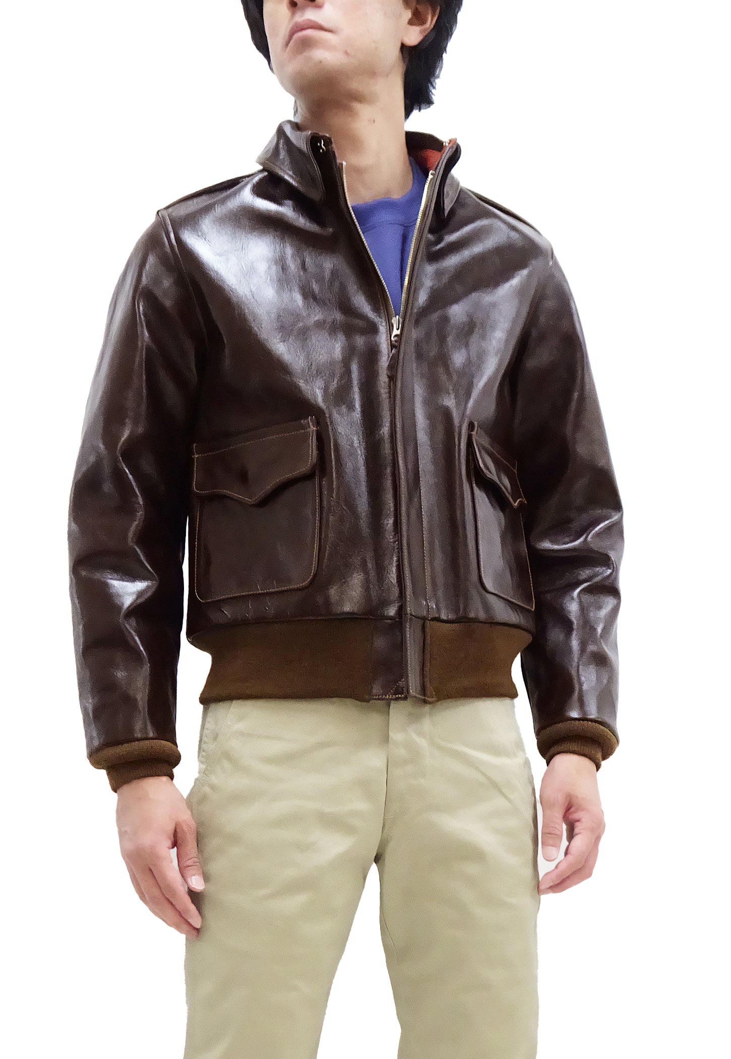 Buzz Rickson Jacket Men's A-2 Flight Jacket Plain A2 Aniline Leather B ...