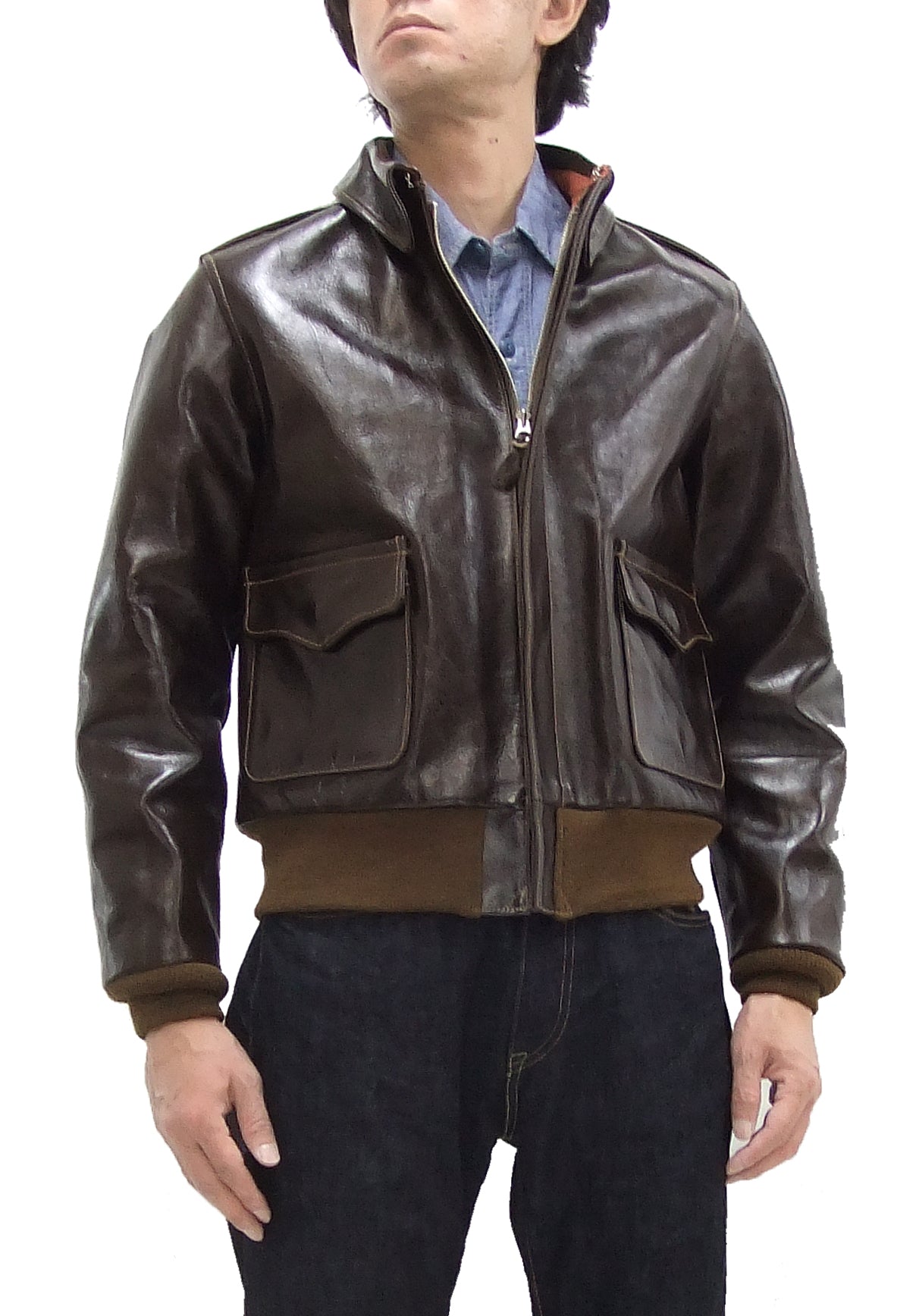 Buzz Rickson Jacket Men's A-2 Flight Jacket Plain A2 Aniline Leather B ...
