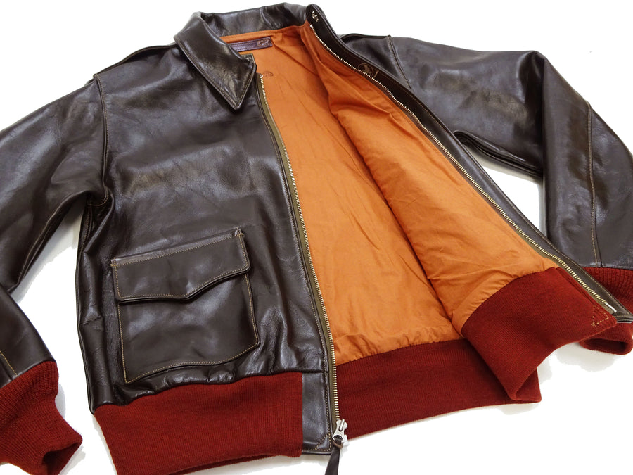 Buzz Rickson A-2 Flight Jacket Men's Reproduction of Aero Leather W535 ac-21996 A2 Leather Bomber Jacket with Red Rib BR80644 Seal-Brown