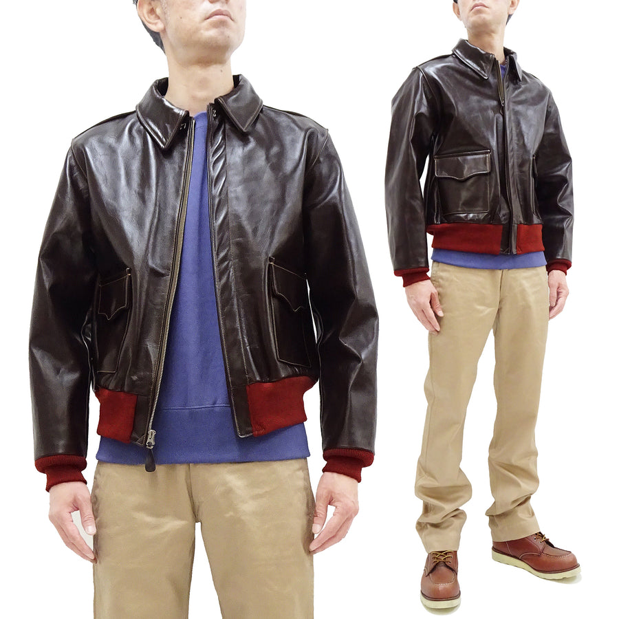 Buzz Rickson A-2 Flight Jacket Men's Reproduction of Aero Leather W535 ac-21996 A2 Leather Bomber Jacket with Red Rib BR80644 Seal-Brown