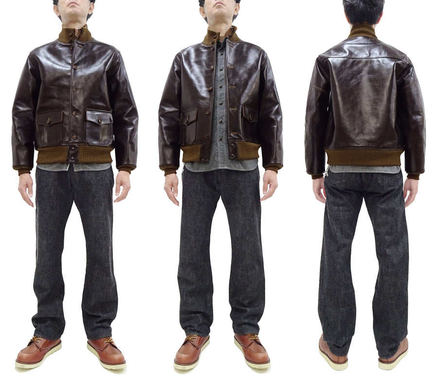 Buzz Rickson A-1 Flight Jacket Men's Reproduction of A1 Leather Bomber Jacket BR80649 Seal-Brown