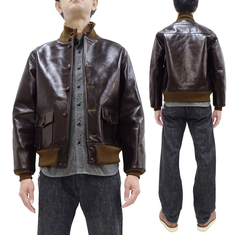 Buzz Rickson A-1 Flight Jacket Men's Reproduction of A1 Leather Bomber Jacket BR80649 Seal-Brown