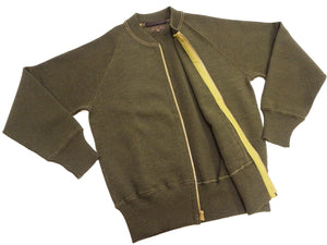 Buzz Rickson's Men's Type C-2 Full-Zip 100% Wool Sweater, U.S. Army Air Corps Reproduction Cardigan with Raglan Sleeves, Made in Japan (BR90259, 01 Olive)