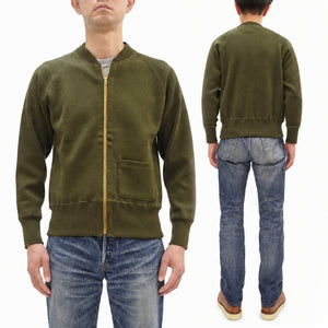 Buzz Rickson's Men's Type C-2 Full-Zip 100% Wool Sweater, U.S. Army Air Corps Reproduction Cardigan with Raglan Sleeves, Made in Japan (BR90259, 01 Olive)