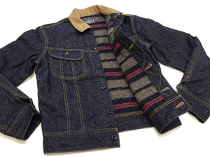 Studio D'Artisan Men's Blanket-Lined Denim Western Jacket - 14oz Left-Hand Twill, Inspired by Lee 101 Storm Rider, Modern Slim Fit, Made in Japan (SDA D4187)