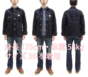 Studio D'Artisan Men's 15oz Selvedge Denim Chore Coat Jacket - Made in Japan, Regular Fit, Toyoda GL3 Loom-Woven (SDA D4620, One-Wash)