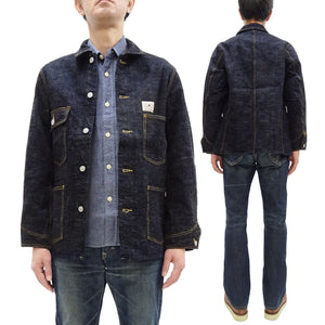 Studio D'Artisan Men's 15oz Selvedge Denim Chore Coat Jacket - Made in Japan, Regular Fit, Toyoda GL3 Loom-Woven (SDA D4620, One-Wash)