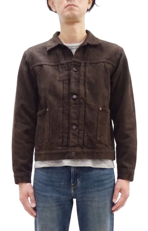 Studio D'Artisan Men's Amami Dorozome Mud-Dyed Denim Jacket, 15 oz. Brown Denim Woven on a Vintage Toyoda GL-3 Loom, Made in Japan (SDA D4631, Dark Brown)
