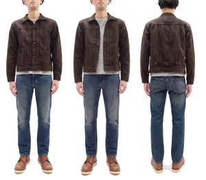 Studio D'Artisan Men's Amami Dorozome Mud-Dyed Denim Jacket, 15 oz. Brown Denim Woven on a Vintage Toyoda GL-3 Loom, Made in Japan (SDA D4631, Dark Brown)