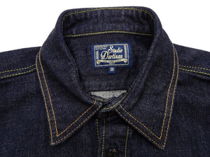 Studio D'artisan Men's Vintage-Inspired Heavyweight 14 oz. Long-Sleeve Denim Work Shirt, 100% Cotton Right-Hand Twill, One-Wash, Made in Japan (SDA D5335, Dark Indigo)