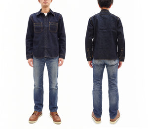 Studio D'artisan Men's Vintage-Inspired Heavyweight 14 oz. Long-Sleeve Denim Work Shirt, 100% Cotton Right-Hand Twill, One-Wash, Made in Japan (SDA D5335, Dark Indigo)